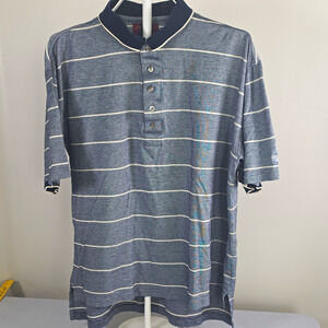 Shannopin Country Club Men’s L Blue/White Striped Polo 100% Cotton Logo